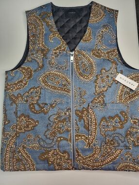 PacSun Paisley Quilted Zip-Front Vest in Blue and Brown Vintage